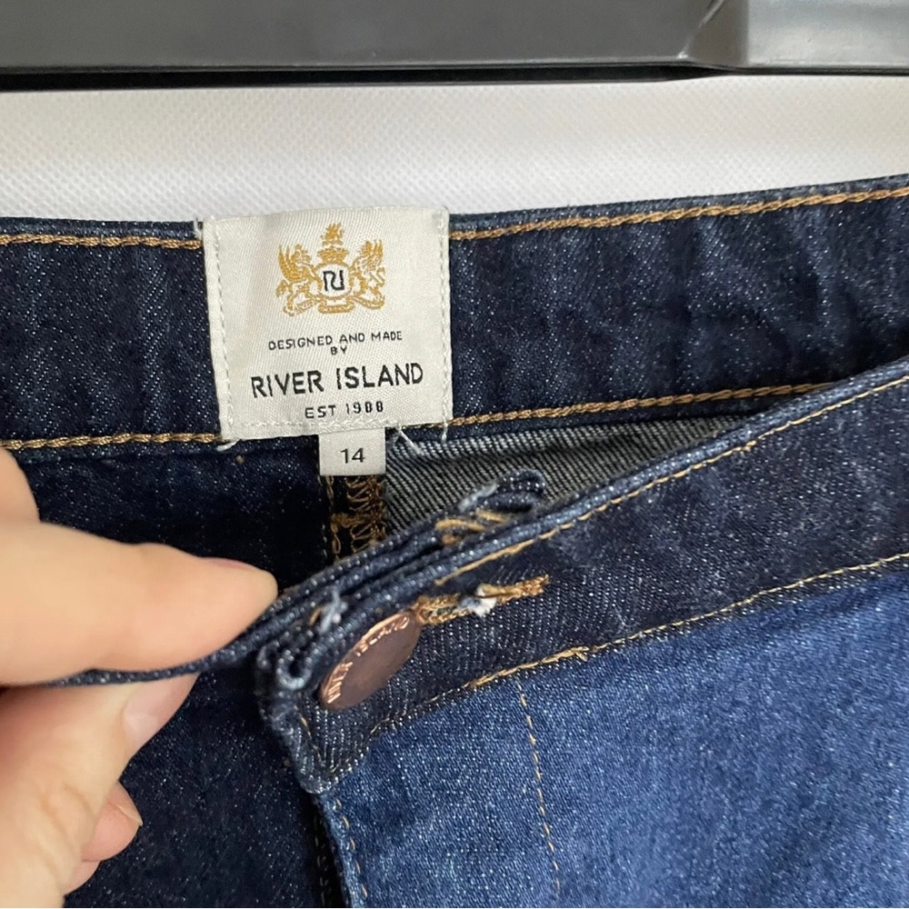 RIVER ISLAND Y2K Size 12 Mini Short Skirt Denim Patchwork Blue Mix - Picture 5 of 6